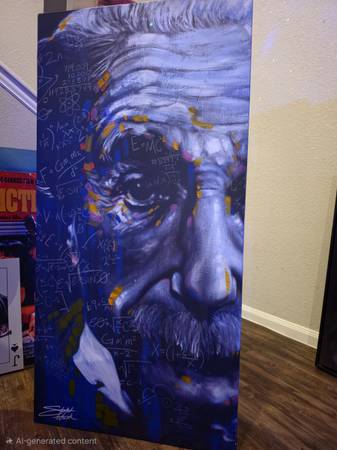 Albert Einstein Signed Canvas, It's All Relative, Stephen Fishwick 53" x 26.5" 1