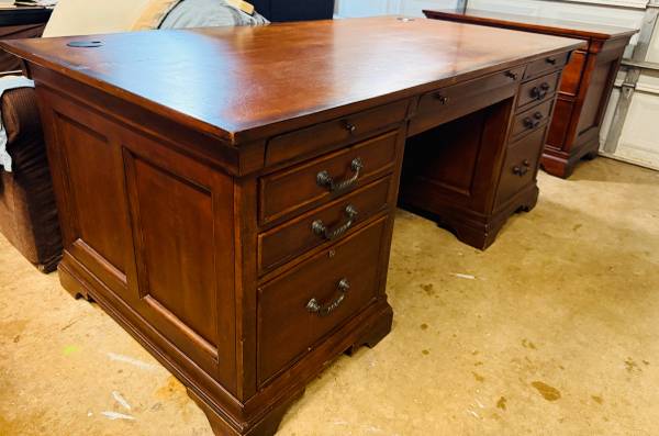 Vintage Solid Cherry Executive Desk & Matching Credenza Set 1