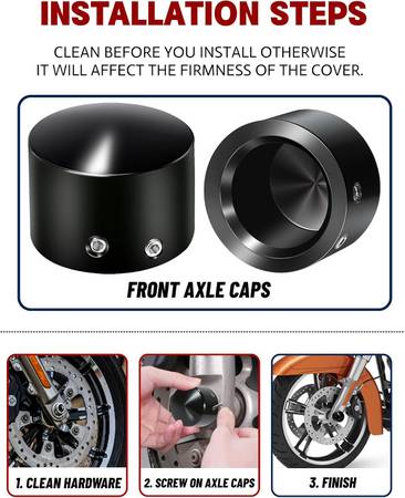 Black Front Axle Cap, Axle Nut Covers Harley 02-23 ( SEE AD FOR FITMEN 1