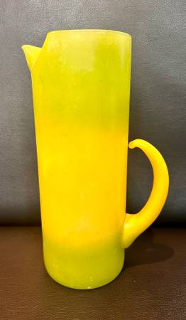 Vintage Blendo West Virginia Glass Pitcher Green and Yellow 1