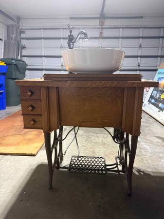 antique sewing machine table with brand new drop-in dry sink 1