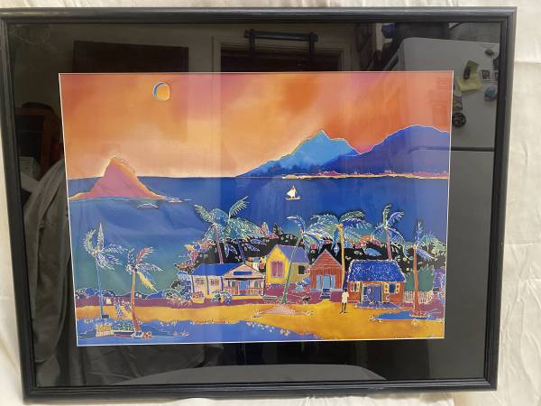 Large Framed Jennifer Markes "Coconut Bay" Tropical Art Print 1