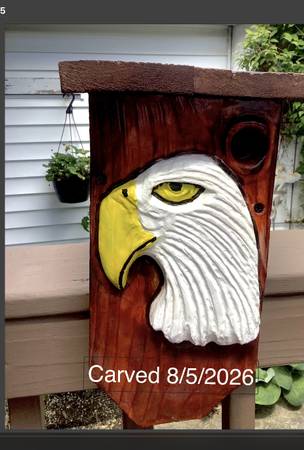 Hand Carved Bald Eagle Birdhouse 1