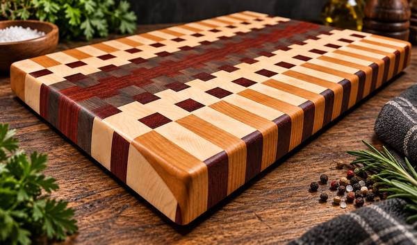 End Grain Cutting Board – Geometric Pattern 17" W x 11.5" L - Handcraf 1