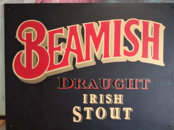 BEAMISH DRAUGHT IRISH STOUT BEER - WOOD BAR SIGN 1