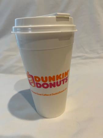 "DUNKIN DONUTS" HARD PLASTIC TRAVEL CUP - STYROFOAM LOOK - EARLY 2000s 1