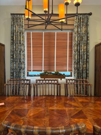 Custom Pinch Pleat Drapery- Lined- Brown-Gold-Blue - GREK 1