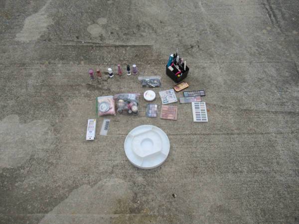 makeup with tools mostly unused/with turntable n basket 1