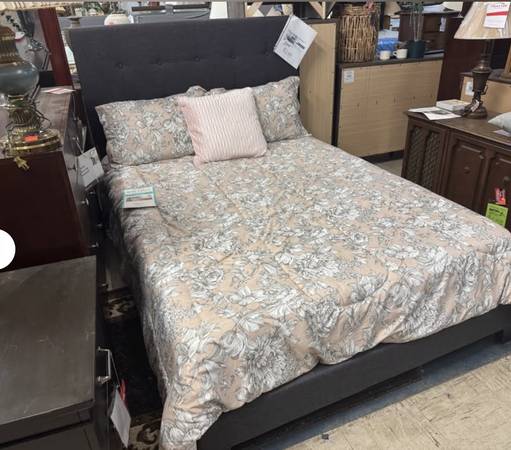 Mapes upholstered full bed charcoal grey/gray NEW 1