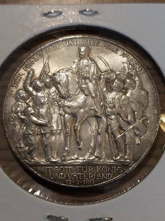 1913 German States Prussia 3 Mark Silver Coin 1