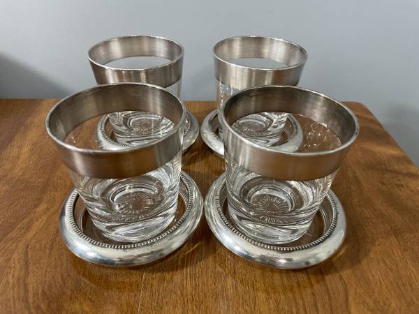 4 Person Lenard Whiskey Glass Set/Coasters With Silver Plated Trim - $25 (Columbia, MO)63471025366913120