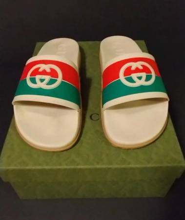 GUCCI INTERLOCKING G RUBBER SLIDES SANDALS MEN US 12 With Box 1
