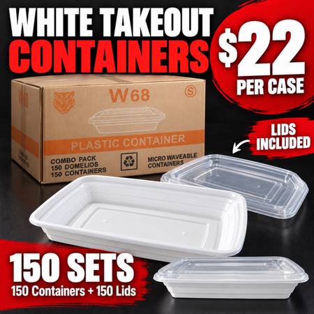 White rectangular takeout containers with clear lids! 1
