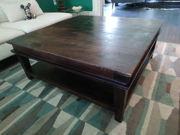 Large Square Rustic Solid-Wood Coffee Table with Lower Shelf 1