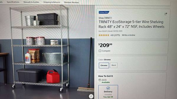 TRINITY EcoStorage 5-tier Wire Shelving Rack 48" x 24" x 72" NSF 1