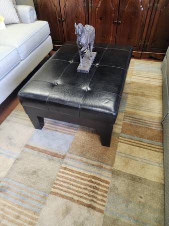 Ashley Black Faux Leather Ottoman-39"L x 29"W x 15"H-NOW 1