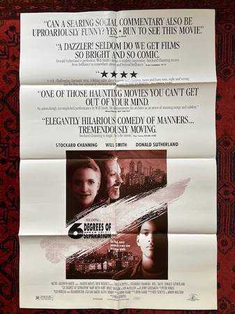 SIX DEGREES OF SEPARATION 1993 D/S 1 Sheet Poster.  Will Smith 1