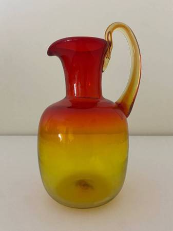 Vintage BLENKO Amberina Tangerine Blown Glass Pitcher - Mid-Century 1