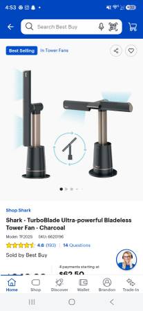 Stand up AC unit, Shark rotating fan, another fan. 1