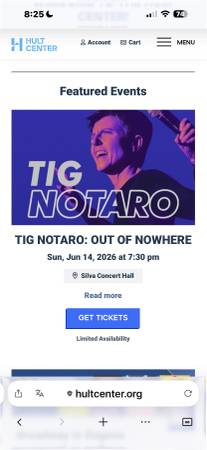 Tig Notaro Eugene 6/14 Mezzanine Row A, 3 tickets 1