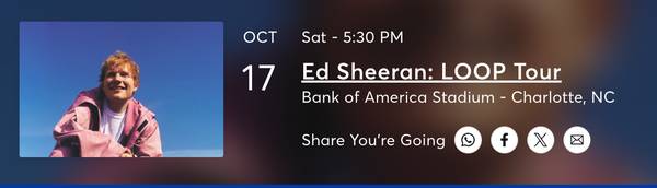 Ed Sheeran Oct 17, 2026 BOA Stadium Charlotte 1
