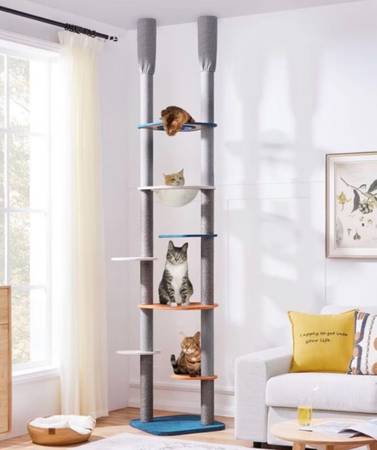 Blue/Orange 95"-103" Adjustable Floor-to-Ceiling Cat Tree 1