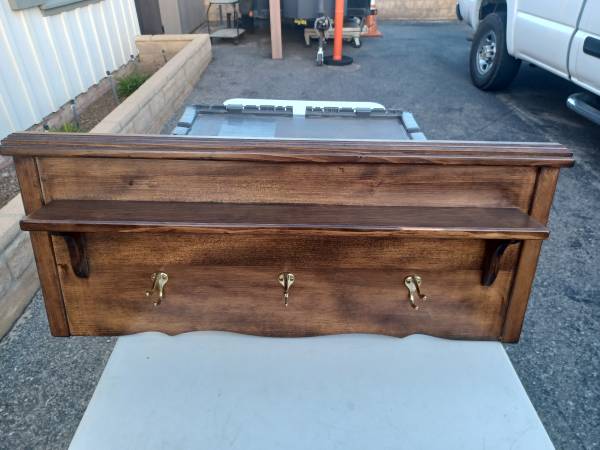 Wall Mount Brown Stain Wood Coat/Hat Rack with Shelve 1