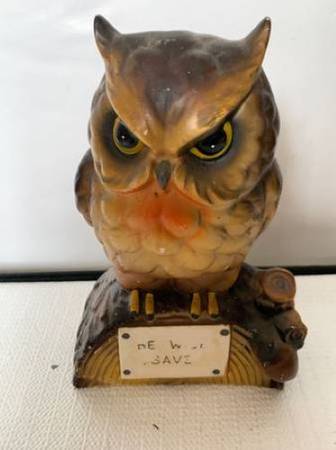 Vintage Mid Century “Be Wise Save” Owl Ceramic Piggy Bank JAPAN 1