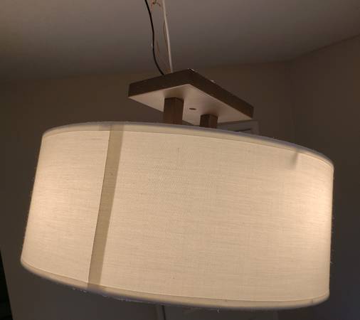 Semi-Flush Bronze Light Fixture & Linen Shade & Glass Diffuser 1