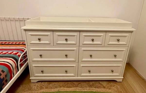 brown kids dresser white Mid Century Dresser with 5/6 Drawers, Wooden Kids Dresser for Bedroom - Oak