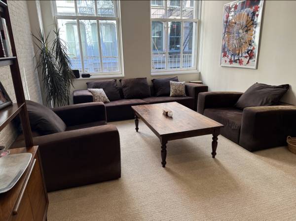 Molteni&C Large Sofa + 2 Oversized Armchairs – Dark Brown Microsuede - 1