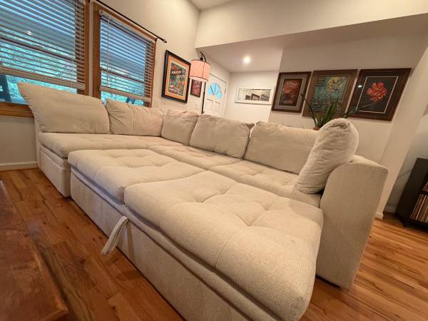Sectional pop out sleeper sofa with matching swivel chair 1