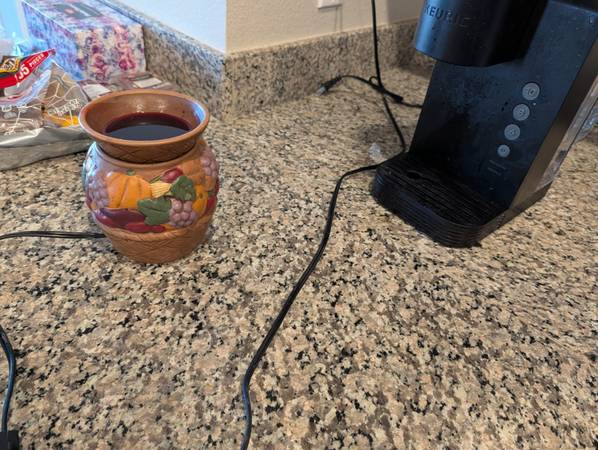 Keurig coffee maker, food, clothes, plants, leather office chair 1