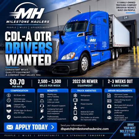 CDL-A OTR REEFER DRIVER – $0.70 CPM 1