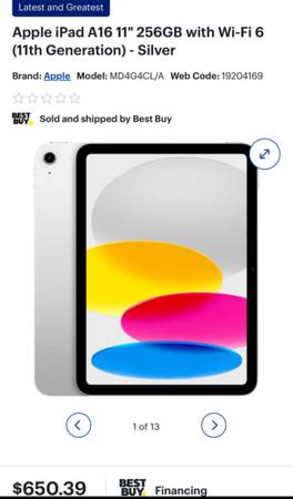 APPLE IPAD A16 11" 256GB WITH WIFI 6 BRAND NEW 1