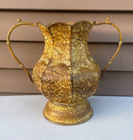 Two-Handled Metal Decorative Urn-Style Vase 1