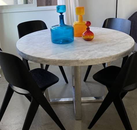 Modern White Carrera Marble & Steel Dining Table 1
