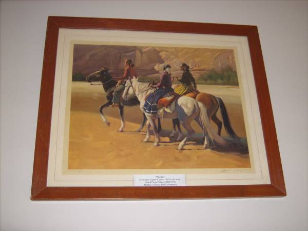 "Navajo," framed autographed vintage Western art print by G. C. Delano 1
