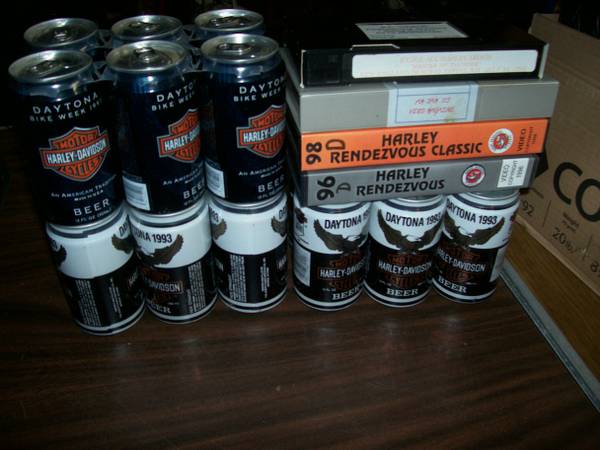 Harley Davidson Beer Cans & vhs videos 1