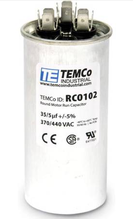 35+5 uF MFD, 370 440 VAC Temco Capacitor Round Air Conditioner Unit 1
