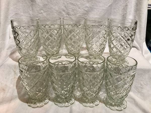 9 Anchor Hocking Waffle Depression Glass Footed Tumblers 1