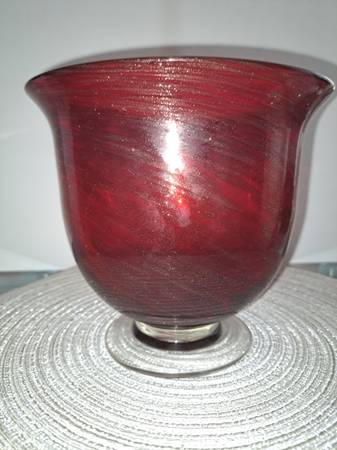 Art Deco Footed Ruby Red Glass Bowl With Embedded Gold Flecks 1