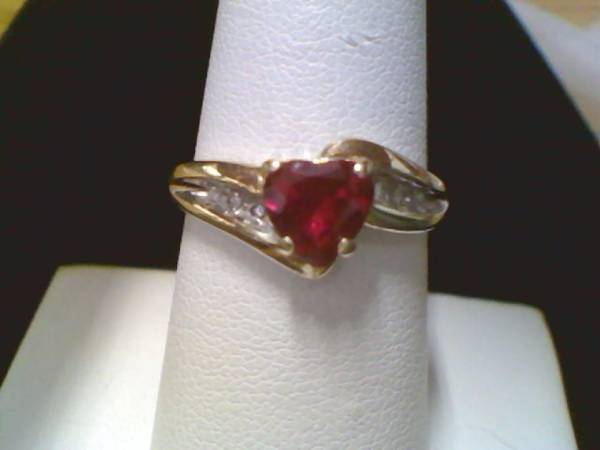 Synthetic Ruby Lady's Stone & Diamond Ring 6 Diamonds 1