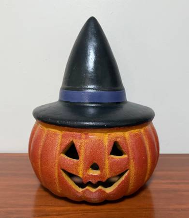 Tea Light Ceramic Pumpkin Jack O Lantern Halloween Porch Decor 1