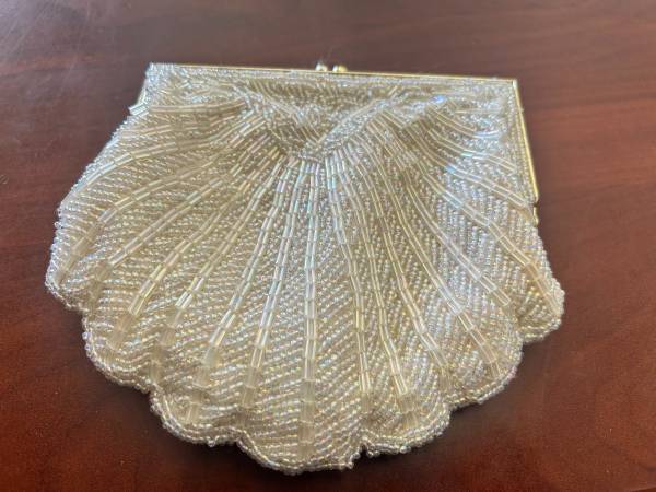 Coloriffics iridescent white beaded clutch/ purse 1