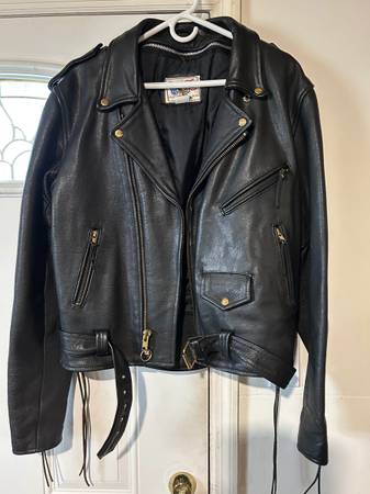 Leather Motorcycle Jacket Heavy Black Brando Style 1
