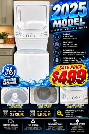 GE stackable electric washer and dryer set 1