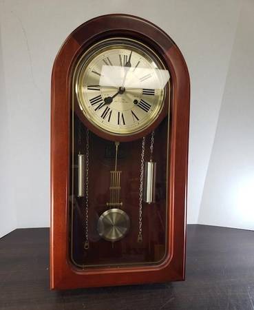 Waltham 31 Day Chime Wall Clock Key Wind Movement Cherry wood case 1