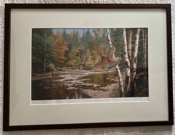Vintage “CASCADE CROSSING” Ruffed grouse framed print DAVID MAAS Art! 1