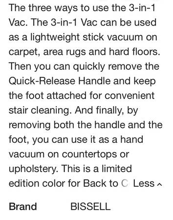 New Bissell 3 in 1 light weight vacuum 1